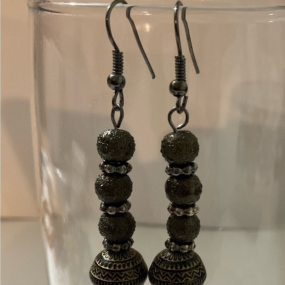 Hand Crafted Brown Gothic Pierced Earrings with Ornate Beads Dangle Drop - Picture 1 of 5
